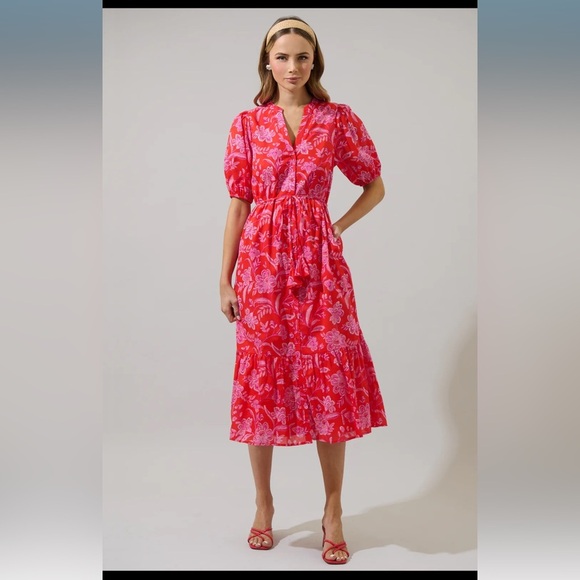 SugarLips Aria Floral Beth Button Down Midi Dress - Picture 2 of 9